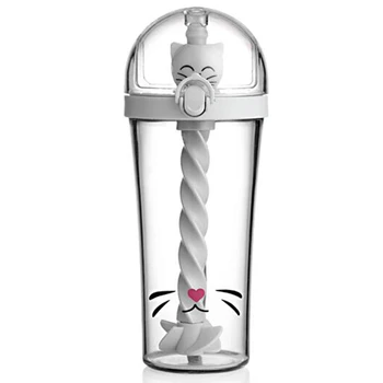

Creative Straw Water Bottle Cute Animal Drinking Cup Portable Large Capacity for Student Adult Kids Mixing Cups White Cat