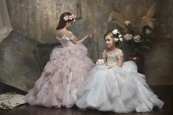 

Lace Tulle Baby Girls Formal Prom Party Dress Lace Up Back Lace Flowers Top Flower Girls Dresses for Wedding