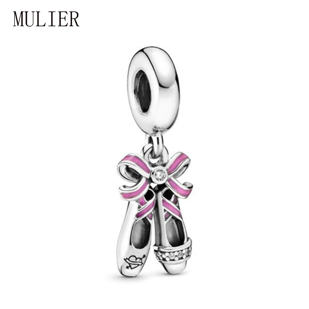 

MULIER Creative Unique 925 Sterling Silver Ballet Dance Shoes Pendant 798339cz Female DIY Bracelet bangle exquisite decorations