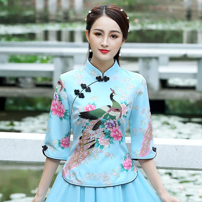Женская китайская рубашка hanfu, китайский стиль, традиционная китайская одежда для женщин, костюм Тан, топ с вышивкой - Color: color2