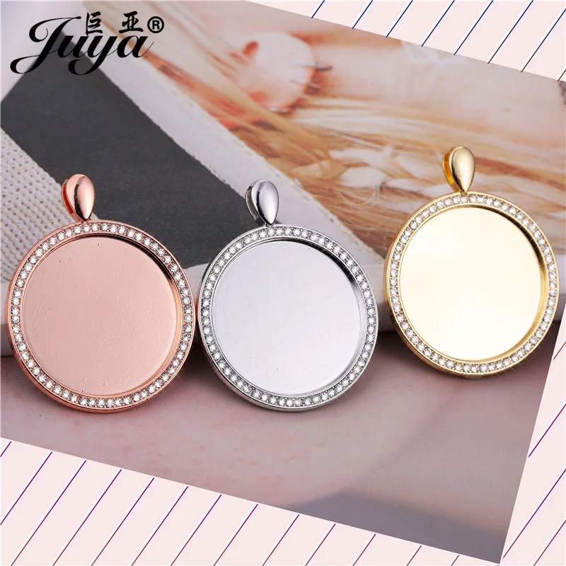 3PCS Zircon Cabochon Pendant Base 30mm High Quality Copper Material Blank Tray Charm For DIY Jewelry Making Necklace Accessories