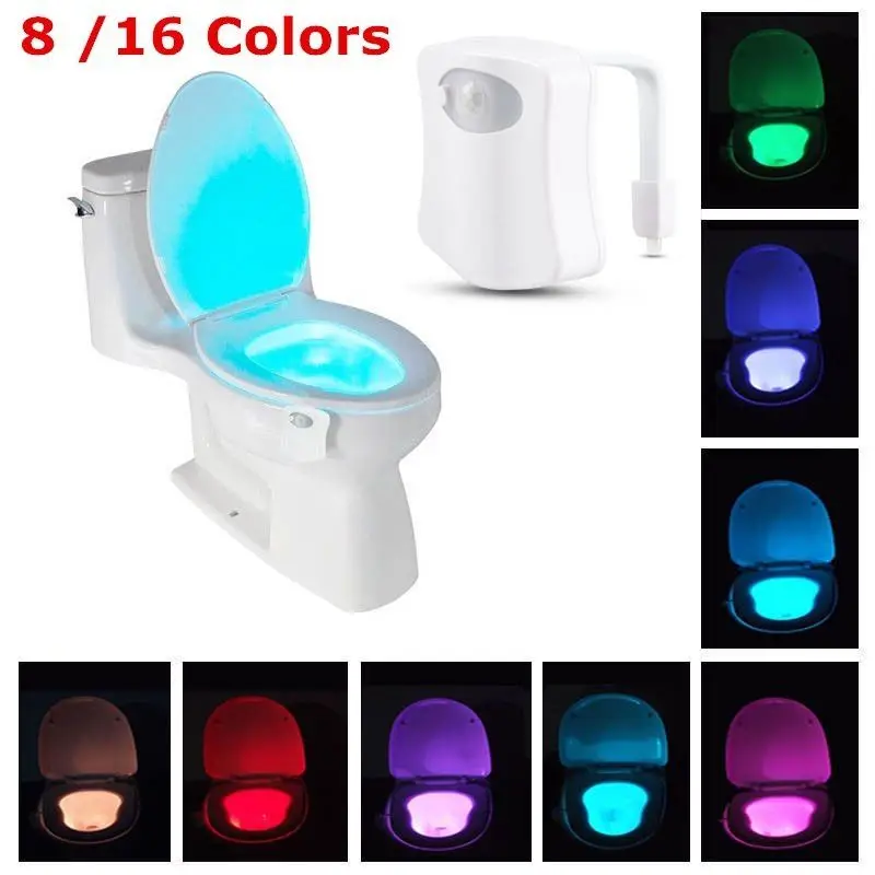 8 цветов светодиодный светильник для унитаза с датчиком движения, ночник с подсветкой, активированный Туалет унитаз, умный ночной Светильник для ванной