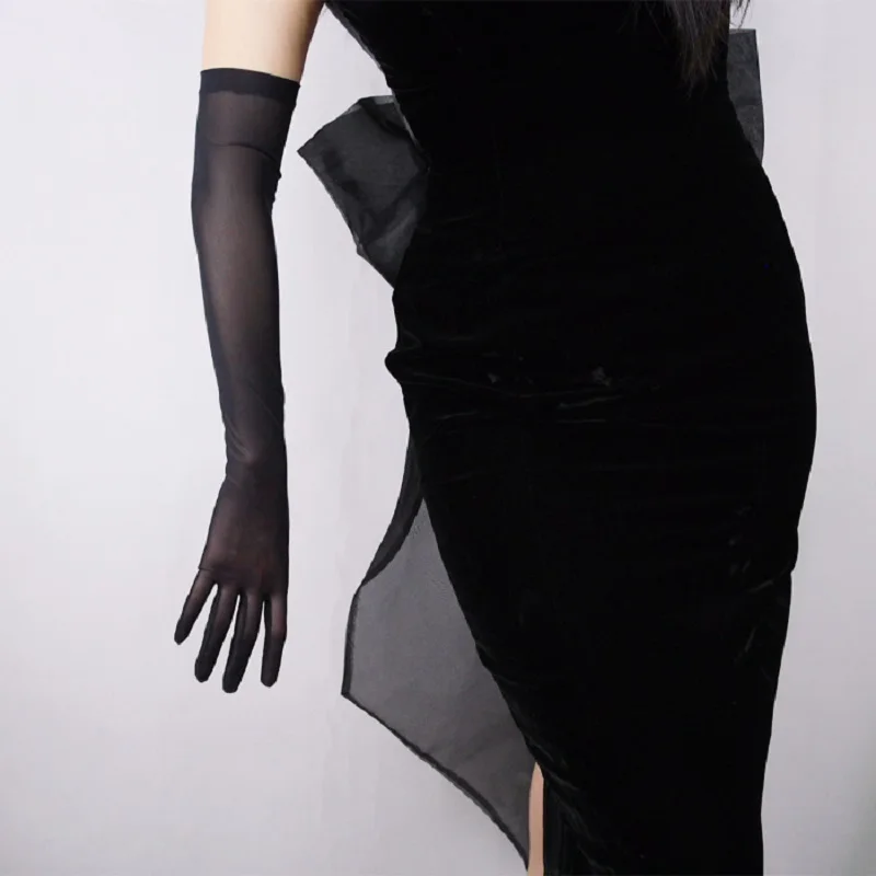 Tanie Czarny biały 20 "długi tiul rękawiczki elastyczna koronka Nylon Semi
