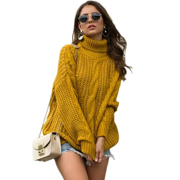 

Outwear Women Sweater Soft Cotton Blend Fashion Twisted Street Solid Autumn Winter Kintting Turtle Neck Long Sleeves Casual
