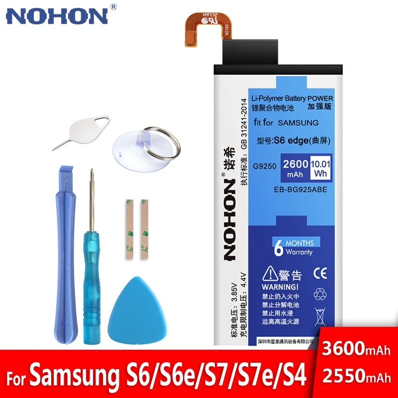

NOHON For Samsung Galaxy S6 S6edge S7 S7 edge S4 I9500 I9505 G935 G935F G925F G920 G920F Replacement Batarya Free Tools