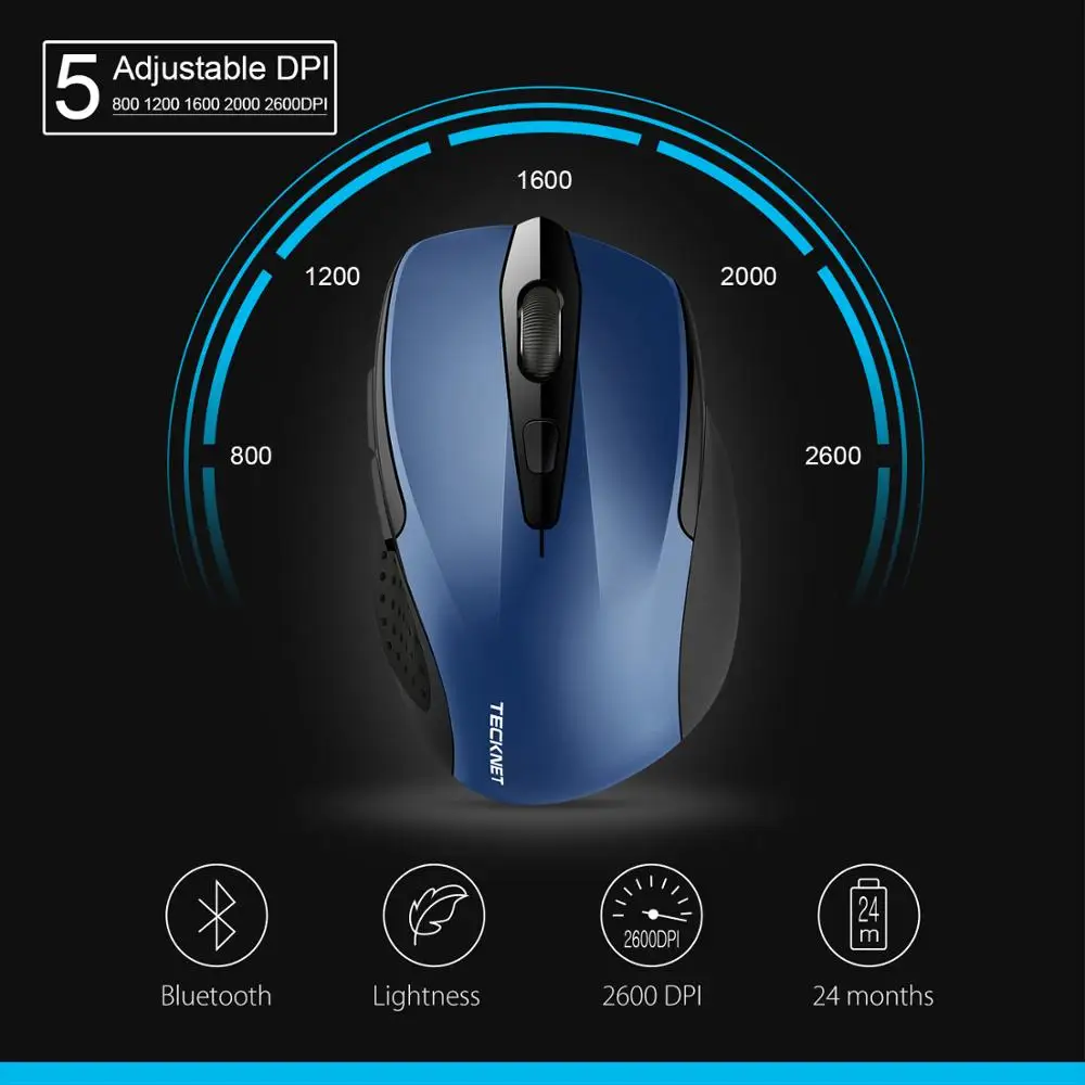 TeckNet Bluetooth мышь BM307 синий 2600 dpi беспроводная мышь автоматический сон эргономичная мышь s для Xiaomi huawei компьютер ноутбук ПК