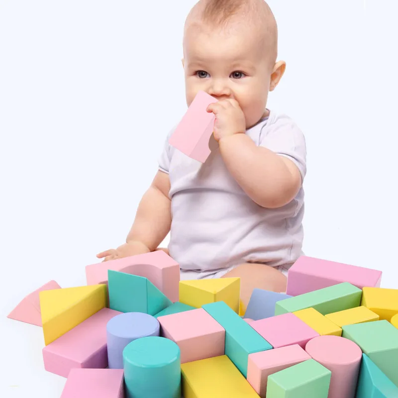 MWZ Color Macarons Wood Large Building Blocks Children DIY Building Blocks Toy Assembled 28 Grain Building Blocks Toy