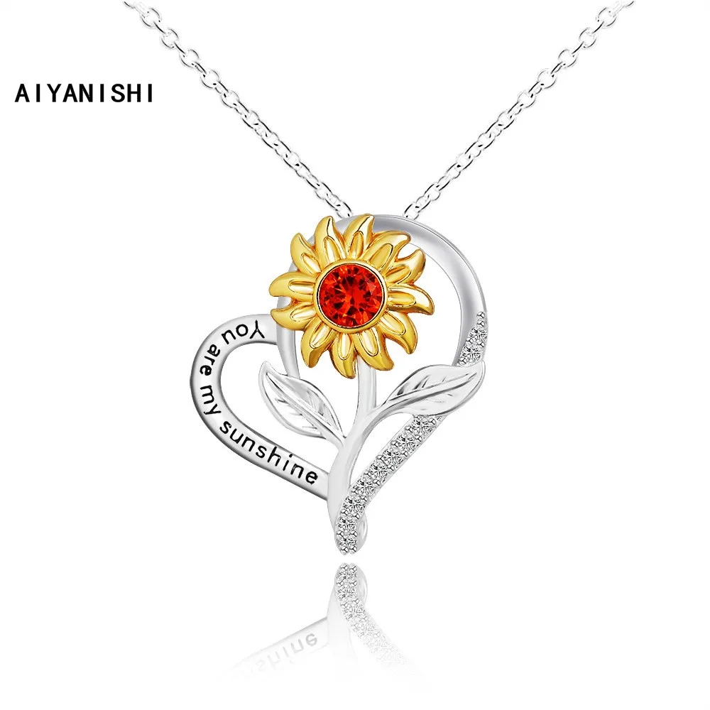 AIYANISHI Fashion Mothers Day You Are My Sunshine Custom Sunflower Chain Necklace Women Men Customized Jewelry Wholesale sunshine парфюмировнная вода для женщин