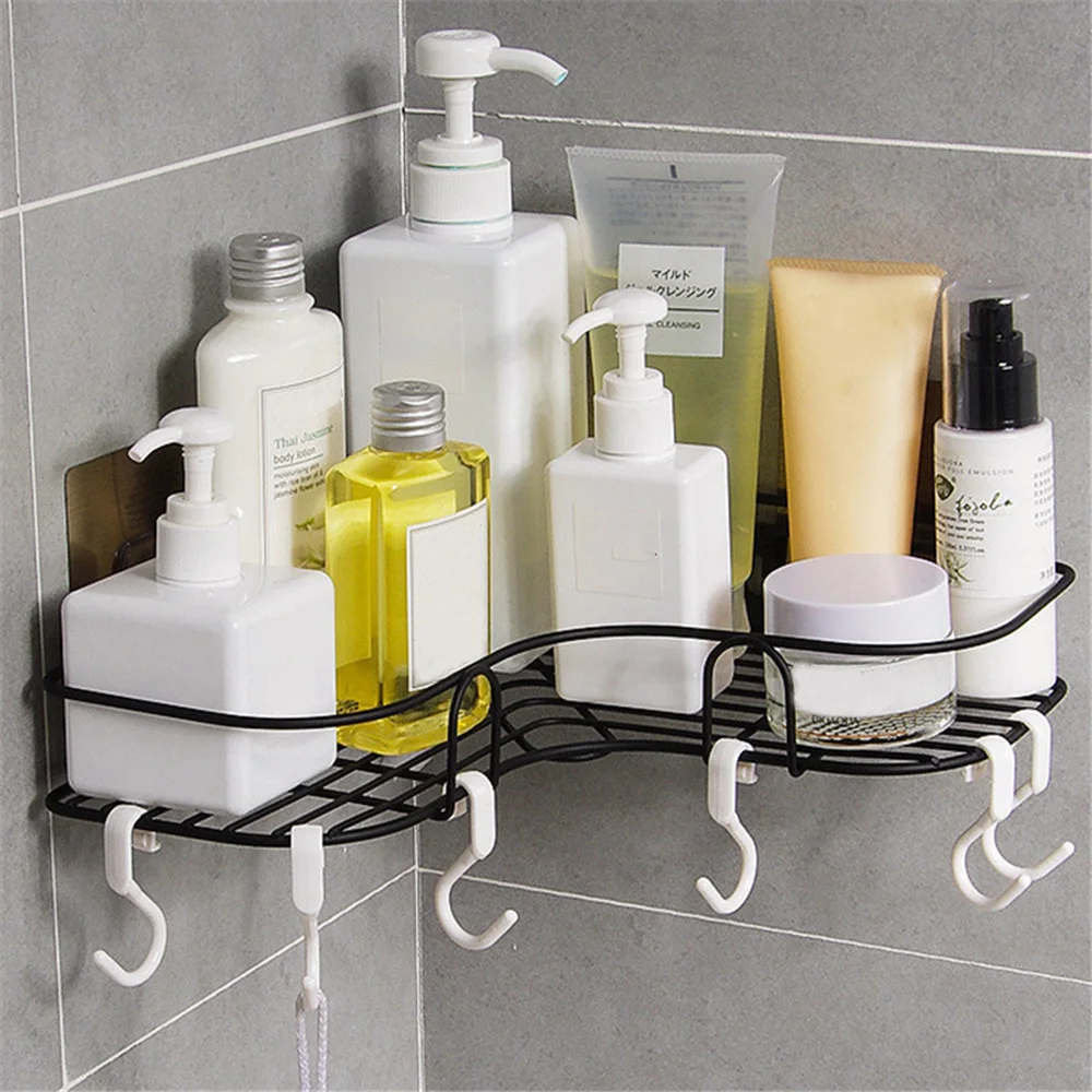 Металлическая присоска, угловая душевая полка для ванной, кухни, настенный подвесной стеллаж для хранения косметики, органайзер, держатель