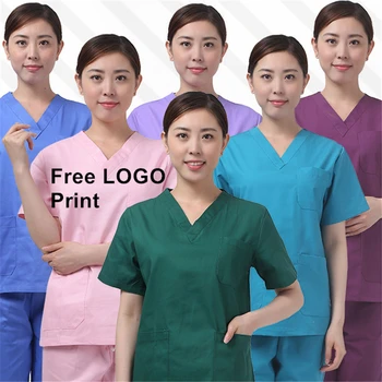 

Free LOGO Print 2020 Summer Women Hospital Medical Uniform Scrub Set Fashion Clinical Dental Beauty Salon Men Nurse Uniform