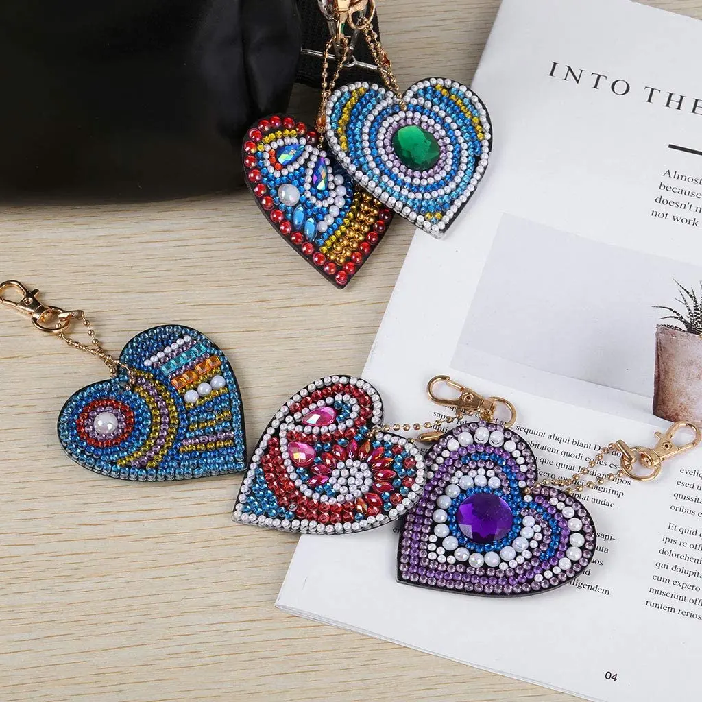 5PCS Diamond Painting Keychain Kits Kids and Adult 5D Paint with Diamonds by Numbers Love Heart Diamond Pendant Key Ring diamond keychains