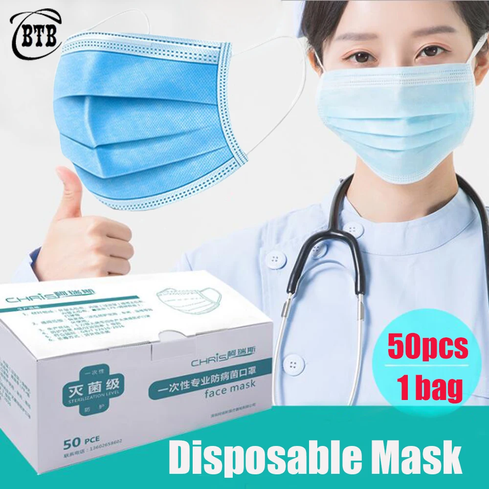 

Anti-Pollution 3 Layer Mask dust protection Masks Disposable Face Masks Loop Dust Filter Safety Mask bacteria proof Flu