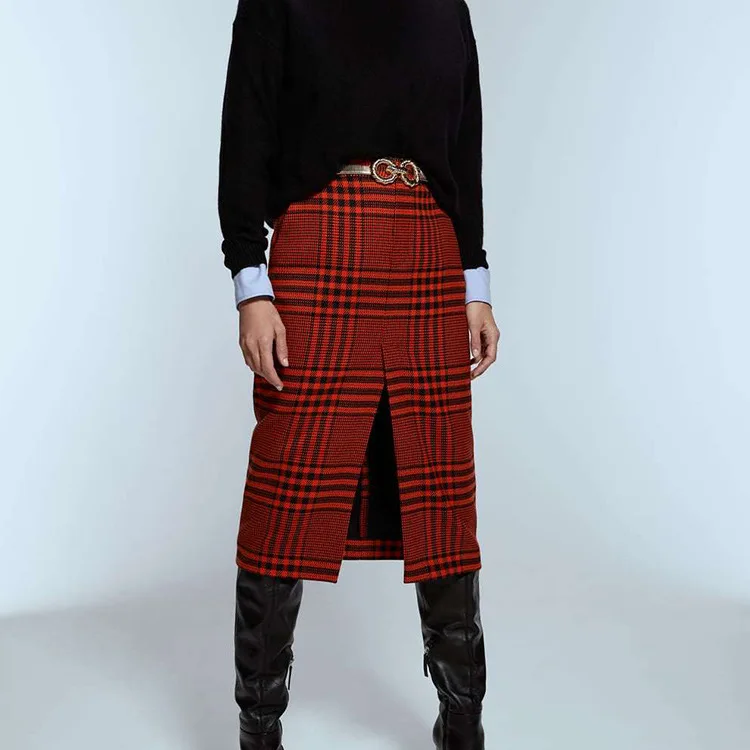 

Overplus of Goods Exported to Europe And US Women's 2019 Autumn And Winter New Style Plaid High Waist Skirt England Versatile Co