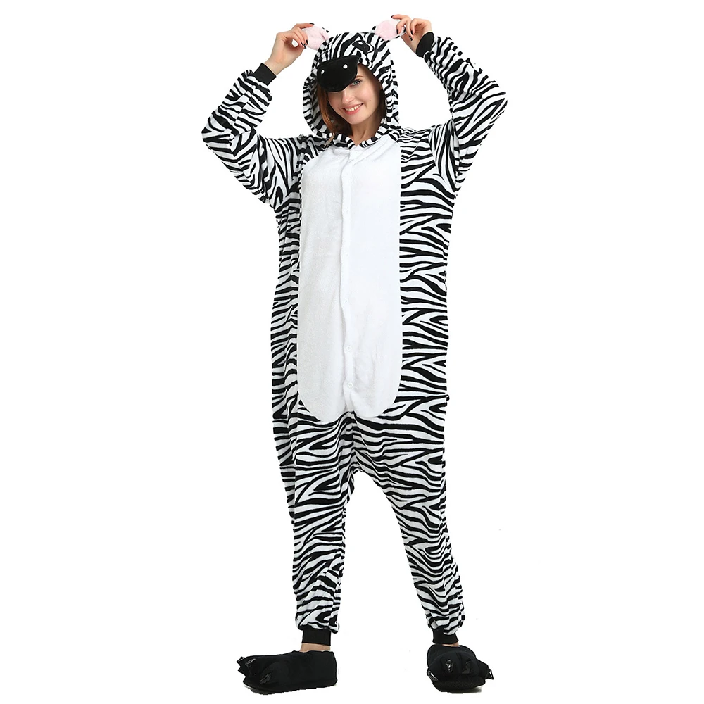 Kigurumi Zebra Onesie Adult Women Sleepwear Costume Animal Pajamas One Piece Flannel Winter Warm Loose Men Couple Cosplay Pyjama kigurumi pajamas onesies cosplay pajamas onesies flannel pajamas onesies