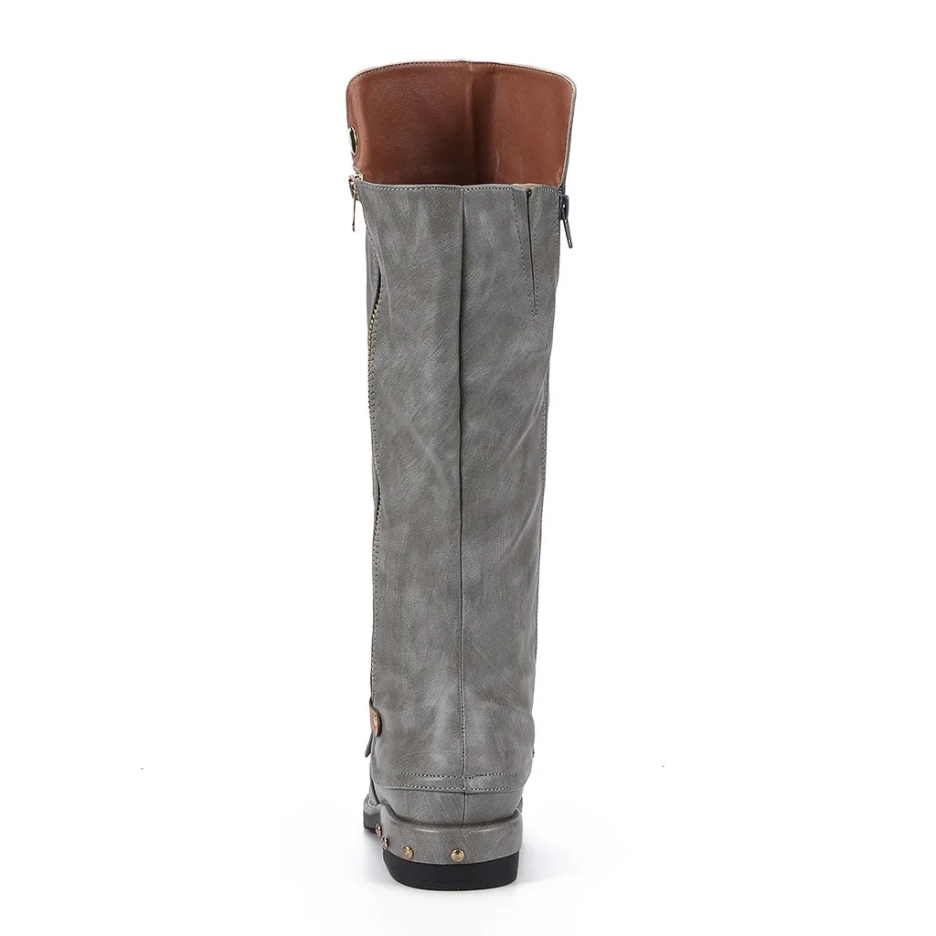 Leather Boots Winter And Autumn Shoes Woman Western Style Cowboy Riding Boots Casual Knee Middle Tube Boots Zapatos De Mujer