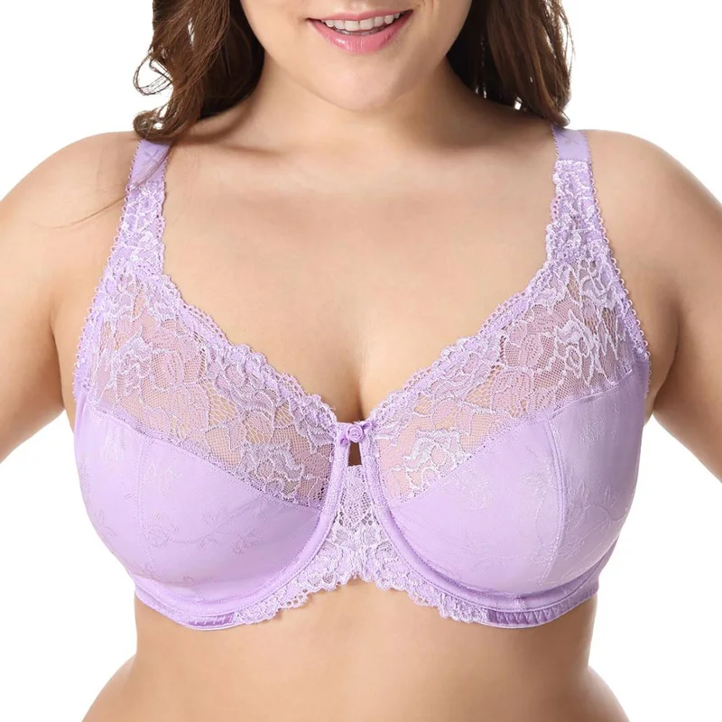 34-44 DD DDD E F G H женский кружевной прозрачный полный охват размера плюс без подкладки жаккардовый не мягкий бюстгальтер на косточках минимайзер
