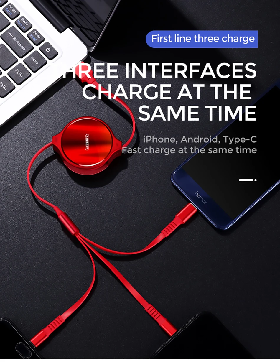 Joyroom 3 в 1 usb type C Micro USB кабель type-c выдвижной портативный кабель для быстрой зарядки Xiaomi samsung для iPhone