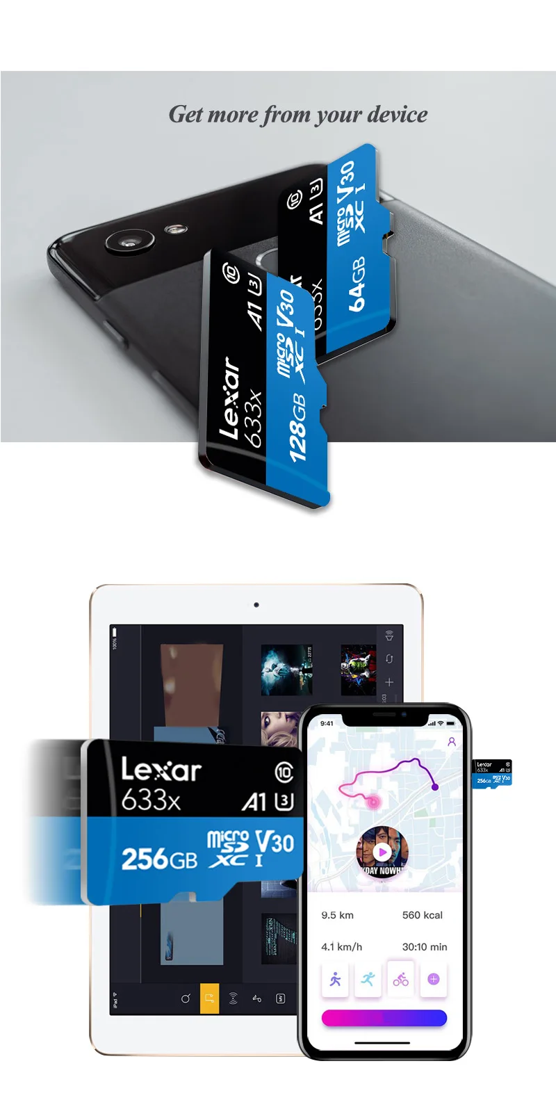 Lexar 128 Гб Micro SD 16 ГБ 32 ГБ карта памяти высокая скорость до Макс 95 м/с 64 Гб класс 10 633x картао де Мемория TF флэш-карта