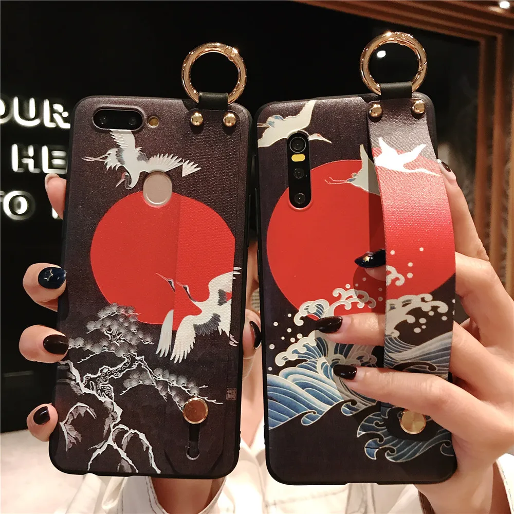 Wrist Strap Phone Case for OPPO R17 R9 R11 R11s Plus R15 Pro Vintage Crane Sunset Cases A83 A79 A5 A7 Soft Cover Capa Shell |
