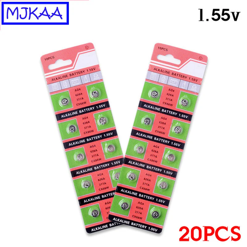 20 шт. AG4 1 5 V Щелочная батарейка кнопка 377A 377 LR626 SR626SW SR66 LR66 батарейки для часов