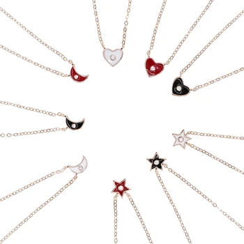925 Sterling Silver Enamel Moon Star Love Heart Pendant Necklace Choker Jewelry Women Black Pink White Heart cz Charm Necklaces