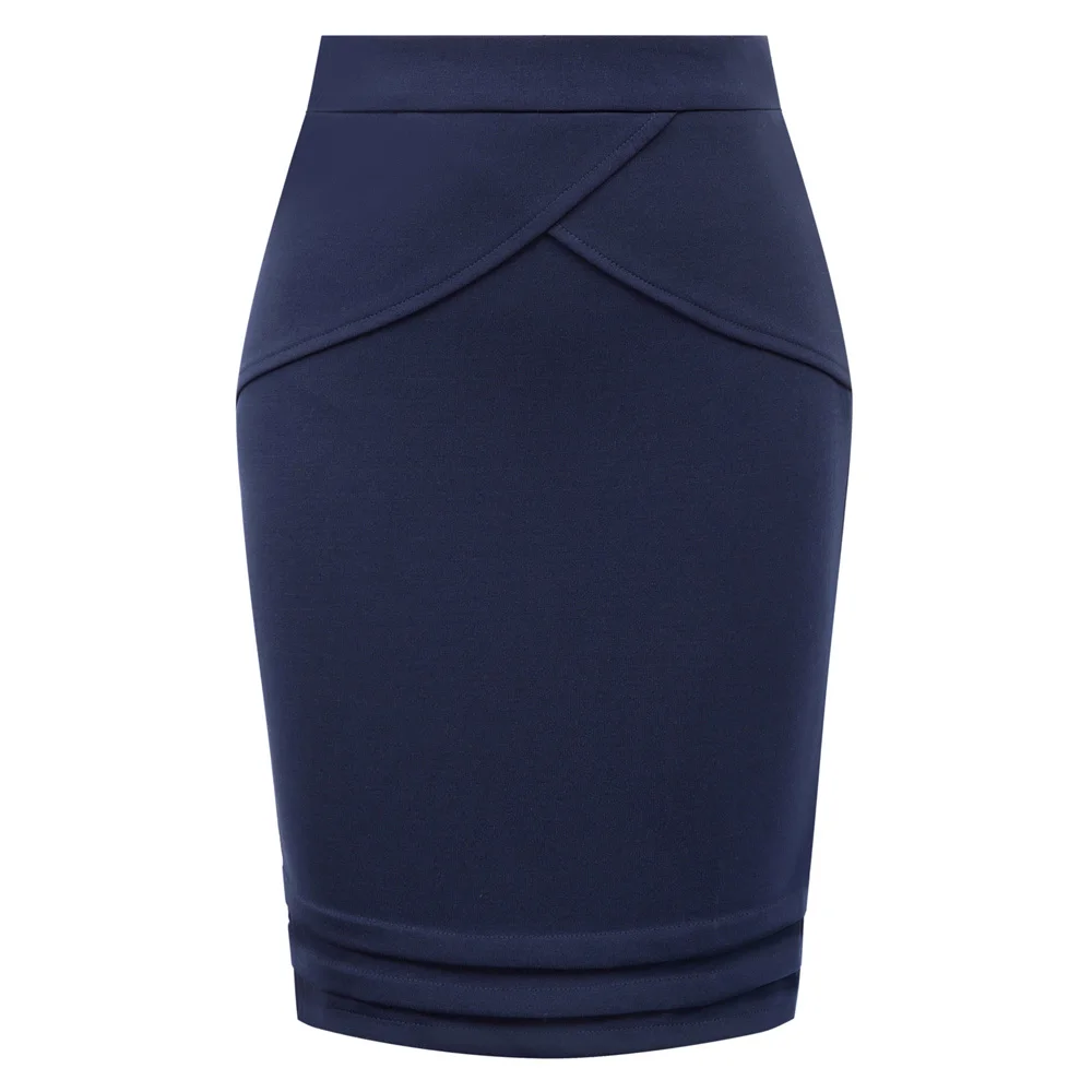 

Women skirts solid color Sides Split Pencil Skirt Pleated Front Hips-Wrapped Stretchy mini elegant business office skirt falda