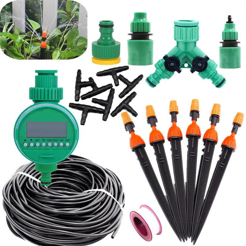 

5-25m Atomizing Micro Sprinkler With Water Timer Drip Irrigation Equipment Family Balcony Garden Timing Automatic Watering Kits
