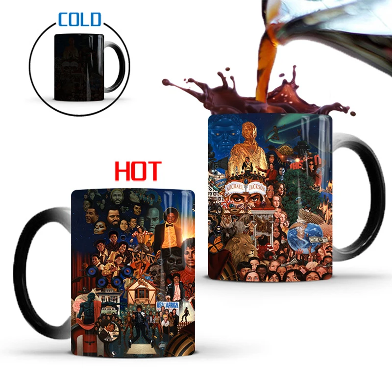 1Pcs New 350ml Creative Michael Jackson Color Changing Mug Ceramic Coffee Milk Tea Cup Gifts for Children Friends and Lovers