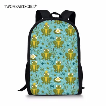 

Twoheartsgirl Prined Frog School Backpack for Teen Boys Girls Cute Animal Student Backbags High School Green Children Rucksack