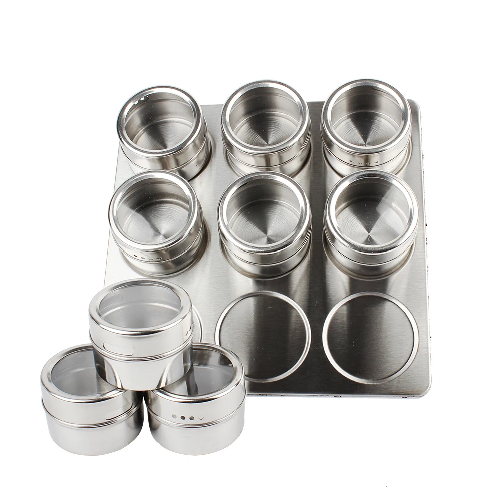 

Kitchen Tool 9pcs/Set High Quality Useful Spice Stainless Steel Magnetic Cruet Condiments Spice Rack Pots Set For Spice