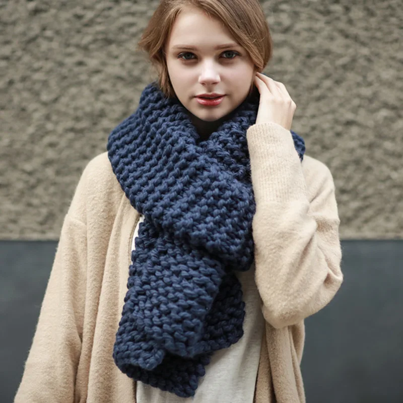 Dilidala шарф из грубой шерсти ручной работы женский зимний толстый Одноцветный студенческий вязаный теплый шарф однотонный теплый шарф