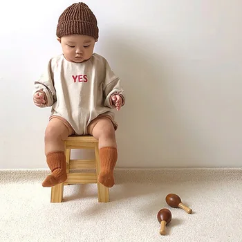 

0-18M Autumn Infant Baby Girls Boys Rompers Long Sleeve Letters Print Thicken Velvet Kids Outfits