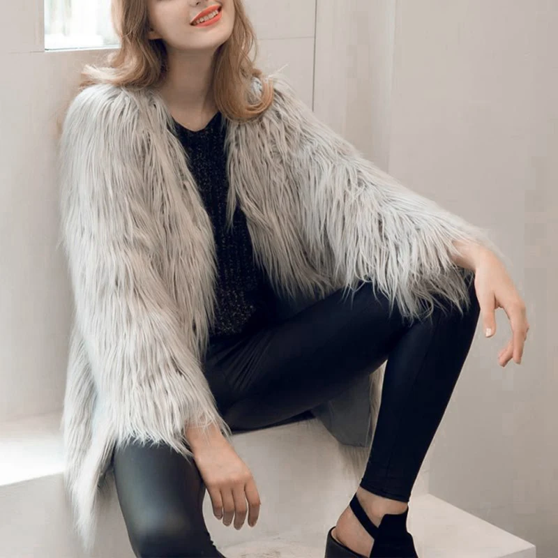 Fur Coat Women Autumn Winter Fashion Causal All-match Solid Color Faux Fur Plus Size Loose Long Sleeves Long Coat Jacket