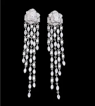 

earrings fashion jewelry woman earring 925 Silver Needle Zircon rose camellia long fringe earring Korean earrings gold DYZ00101