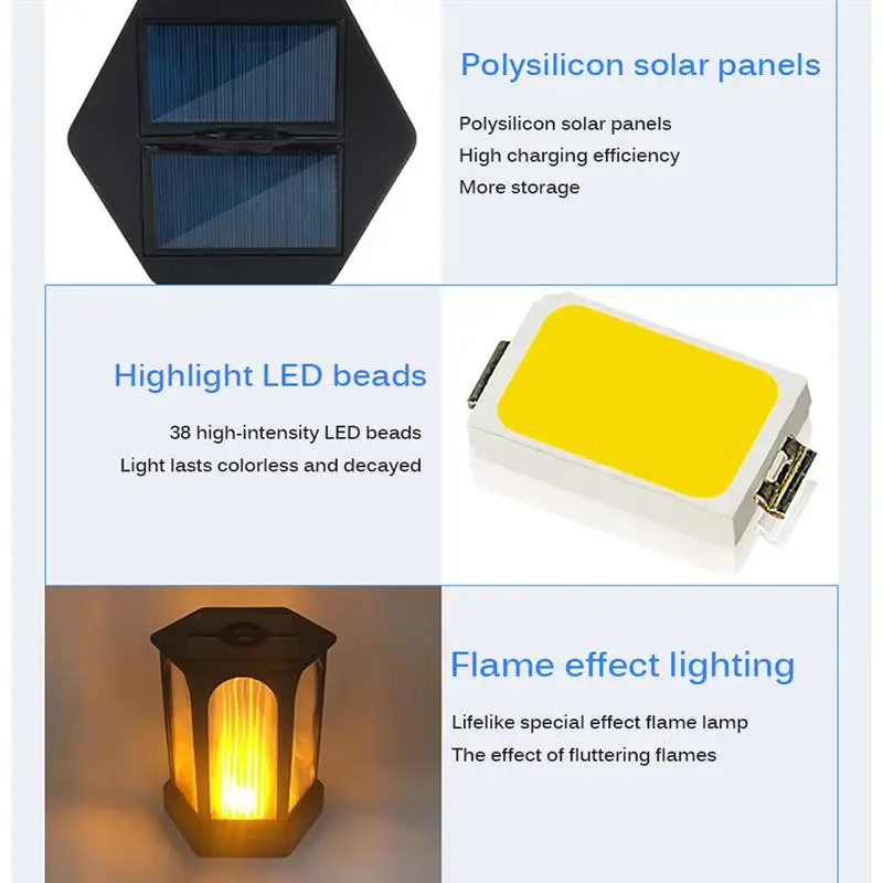 IP65 96LED солнечный шестигранный свет пламени Открытый сад пламя подвесной световой столб пейзаж настенный свет