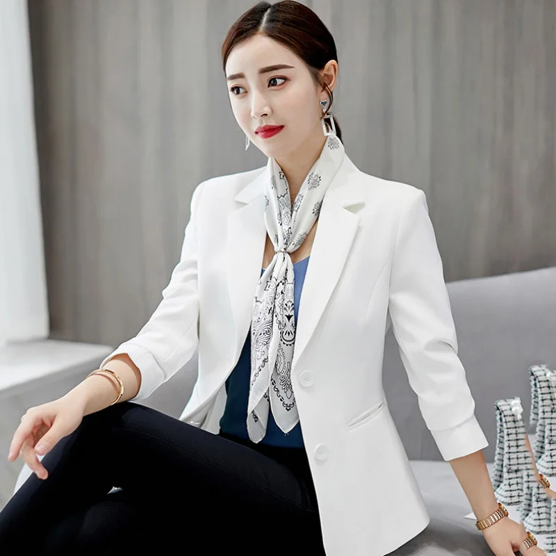 Осень весна женские хлопковые куртки офисная одежда Блейзер feminino Slim Fit костюм женские пальто новое поступление женская верхняя одежда 0022 - Цвет: Белый