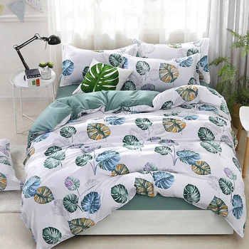 

4Pcs Bedding Sets Geometric Pattern Bed Sheet Children Student Dormitory Bed Linings Cartoon Pillowcases Cover Set