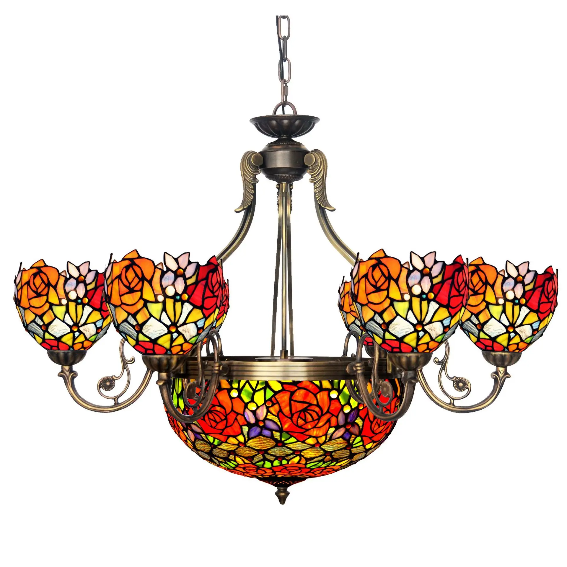 Люстра FUMAT светильник Tiffanylamp цветок розы витражное стекло подвесная потолочная