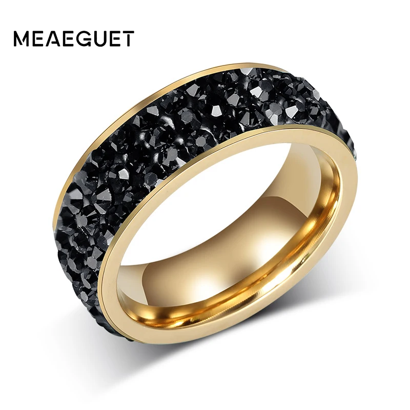 Кольцо женское 3 рядное из нержавеющей стали ширина 8 мм|wedding band ring|band ringcrystal ring |