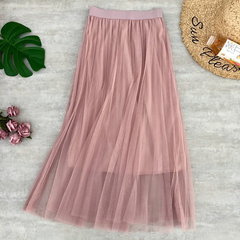 Autumn& Winter New Arrival Korean Version High Waist Mesh Skirt Pleated Skirt Double Layer Skirt Pettiskirt Free Shipping - Цвет: Розовый