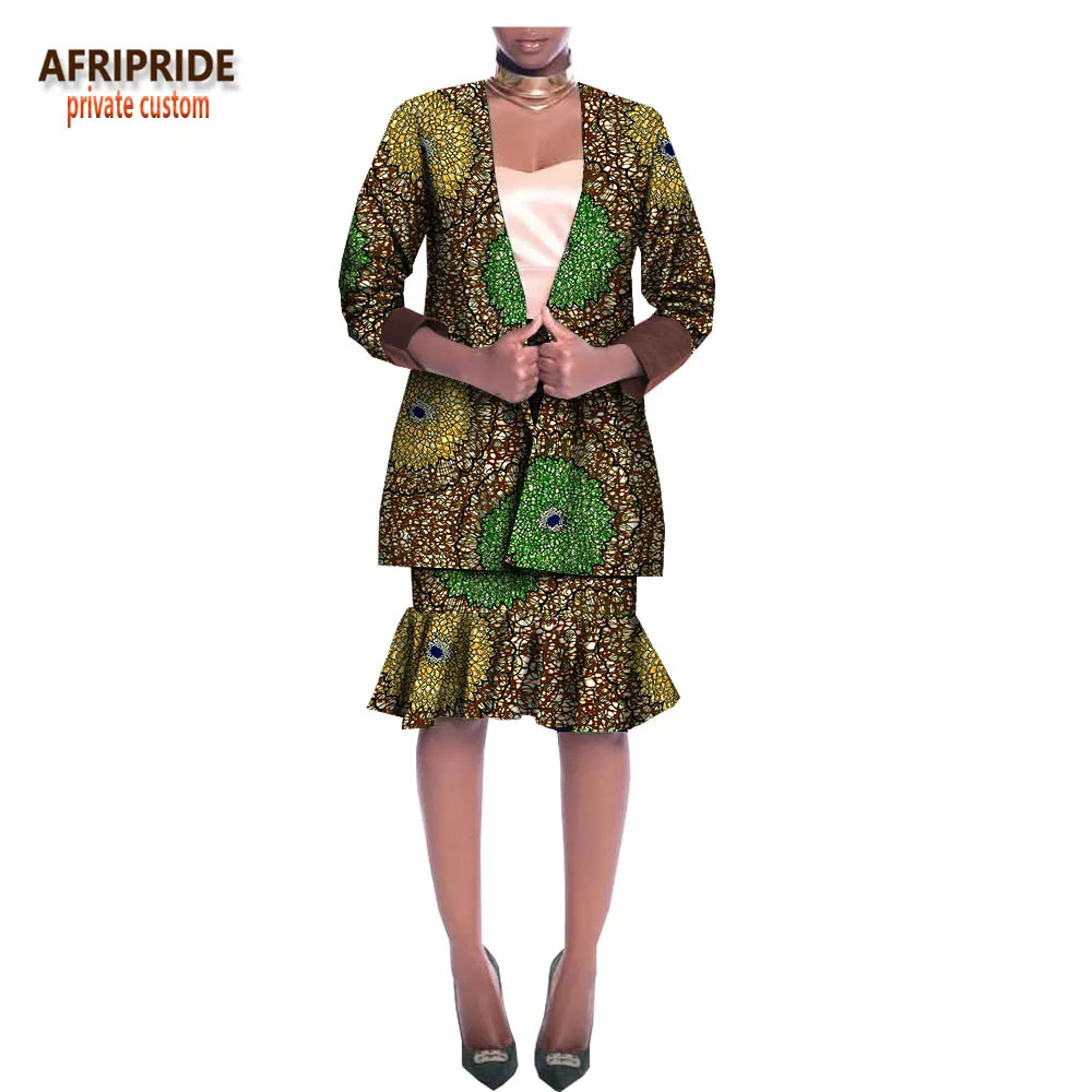 Afripride, африканская мода, юбка и пиджак, костюм для женщин, сделанный на заказ, топ на одной пуговице+ Юбка До Колена, Женский хлопковый костюм A1826015 - Цвет: 613J