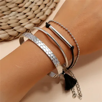 

LETAPI Bohemian Silver Color Tassel Bracelets for Women Summer Shell Clear Crystal Stone Geometric Beads Bracelet Jewelry