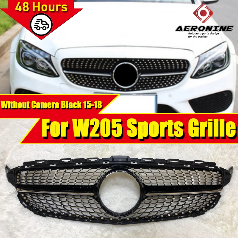 Для MercedesMB C205 W205 решетка черный блеск ABS серебро C Класс бриллианты передняя без