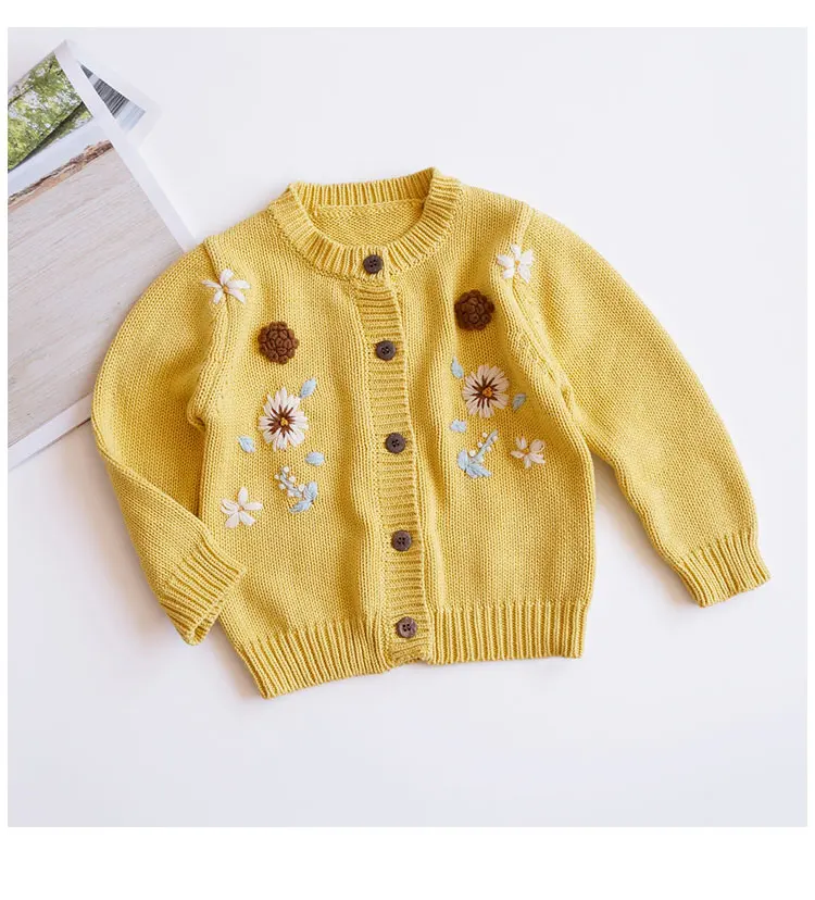 1932 вязаный кардиган для маленьких девочек, осенний шерстяной свитер ручной работы с вышитыми цветами для девочек 1-3-5 лет, топы для девочек