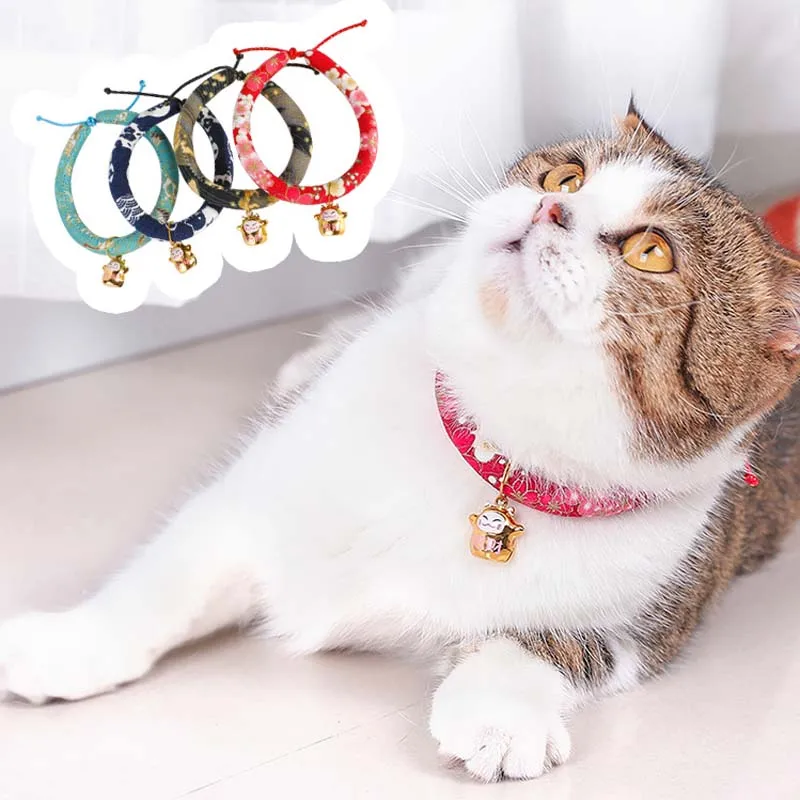 Japanese Style Handmade Adjustable Pets Cat Collars Cotton Soft Puppy Kitten Necklace With Lucky Cat Pendant Collar Japanese Style Handmade Adjustable Pets Cat Collars Cotton Soft Puppy Kitten Necklace With Lucky Cat Pendant Collar