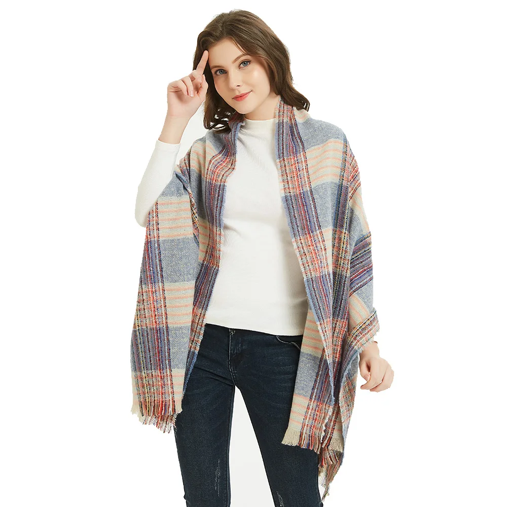 

2019 New double-sided fringe Plaid Scarf Women Autumn Winter Cashmere Warm Wool Scarves For Laides