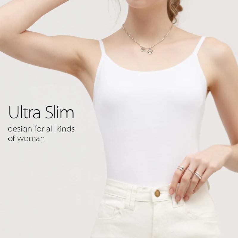 2020 tops Summer New Square Collar Cotton Camisole with Bra Pad Ultra Slim Sleeveless Strap Vest Solid Color Women Clothes