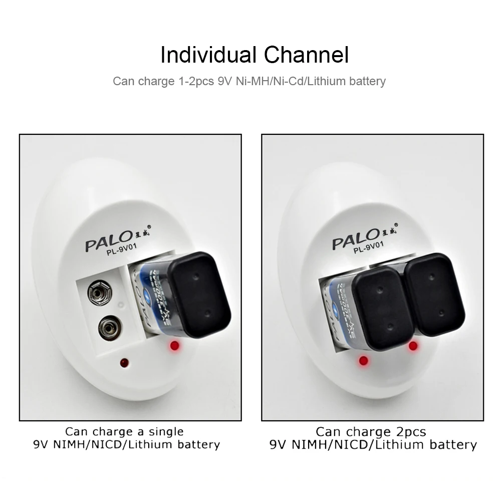 Зарядное устройство PALO 9 В для литий ионных аккумуляторов 6F22 Ni CD MH + 2