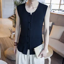 Китайский костюм лягушка китайская одежда для мужчин среднего возраста льняная жилетка жилет свободный крой плюс размер хлопок белье сплошной цвет Waistcoa