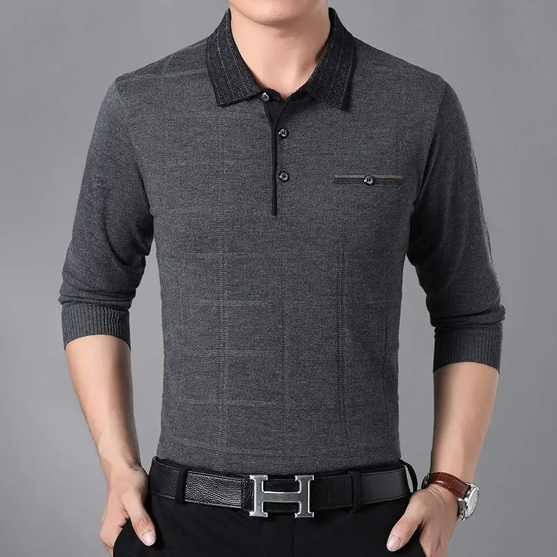 Брендовая Повседневная рубашка поло с длинным рукавом и пуговицами для фитнеса, мужская рубашка из Джерси, однотонная мужская рубашка поло, модная одежда 81053 - Цвет: Серый